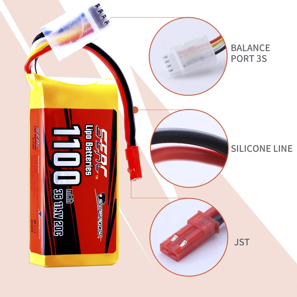 Sunpadow 3S RC Lipo Battery for 11.V 1100mAh 35C JST 1350mAh 25C XT30 Plug Rcing Airplane Quadcopter Helicopter Drone Boat FPV