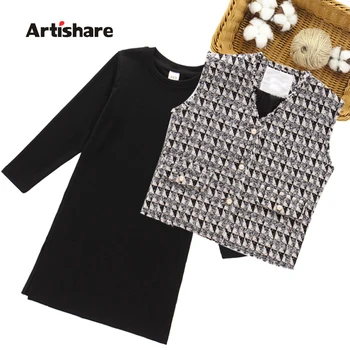 

Girls Clothing Plaid Vest + Dress Pattern Clothes For Girls Casual Style Big Girls Clothes Spring Autumn Children's Clothes