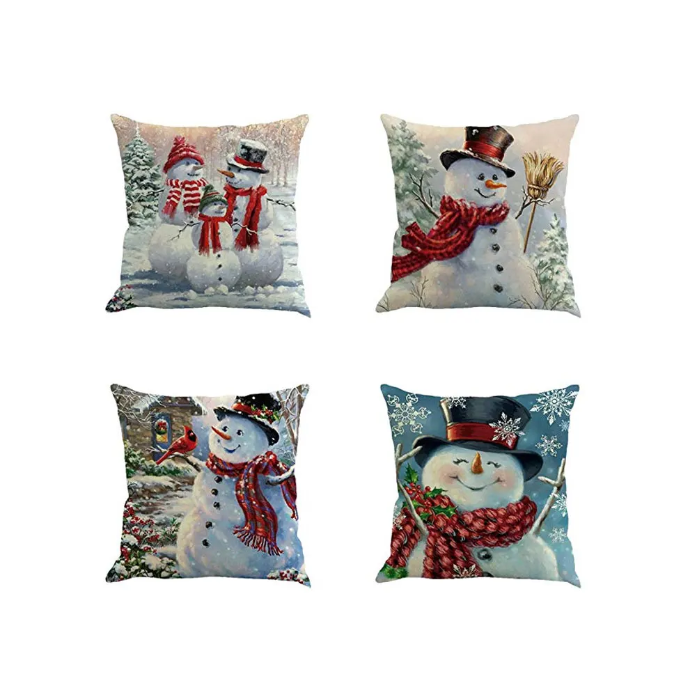 

4pcs Pillowcase Cushion Cover Pillow Cotton Linen Sofa Pillow Case Cushions Pillowcover Merry Christmas Decorative 45*45cm