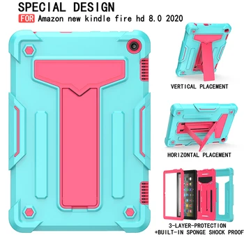 

Tablet Case For Amazon Kindle Fire HD 8/8Plus 2020 Kids Safe Heavy Full Protective Shockproof Silicone Kickstand Cover