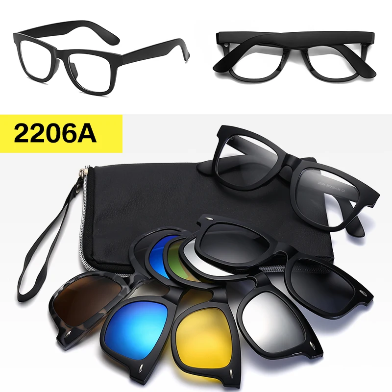 Длинные солнцезащитные очки 5 в 1, поляризованные зеркальные солнцезащитные очки на застежке, ретро очки, мужские зажимы TR90, оптические очки по рецепту, близорукость - Цвет линз: 2206