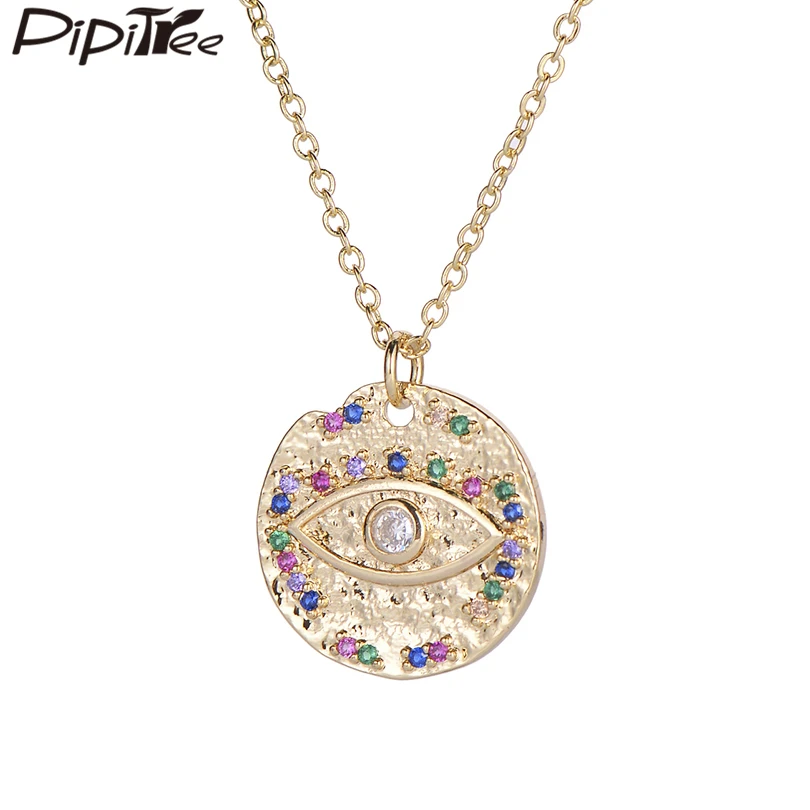 Модное ретро ожерелье Pipitree с кулоном из меди и фианита круглое для женщин мужчин
