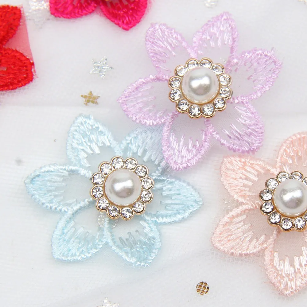 Cheer Bows 10pcs/bag Lace Flowers Patches Pearl Rhinestone Accessories DIY Headwear Accessories Dress Decor Supplies