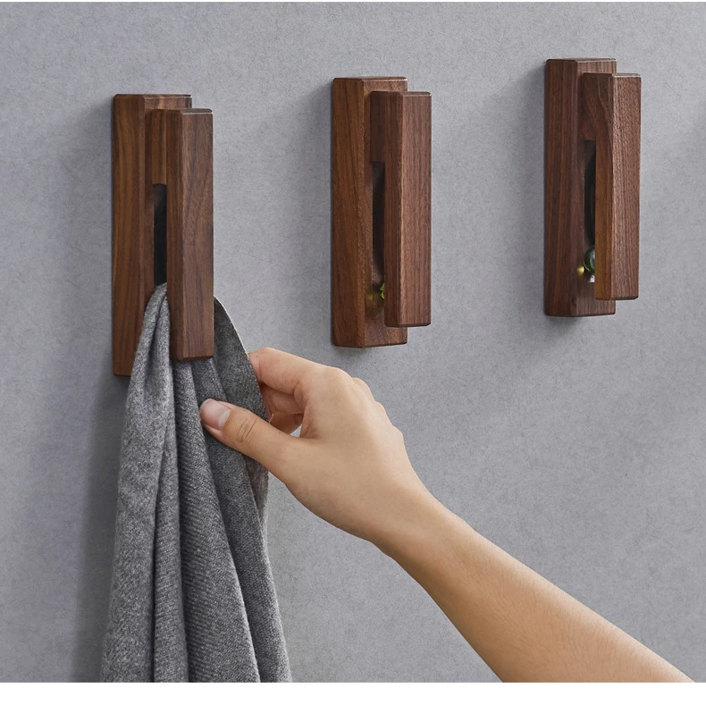 High-end Creative Solid Wood Towel Hook Wall Kitchen Rag Storage Hook Free Perforated Wooden Sticky Hook Gift Home Decoration