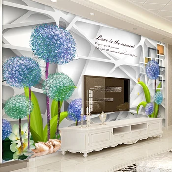 

Custom Mural Wallpaper Home Decor Creative 3D Stereoscopic Geometric Dandelion Flowers TV Background Wall Painting Living Room