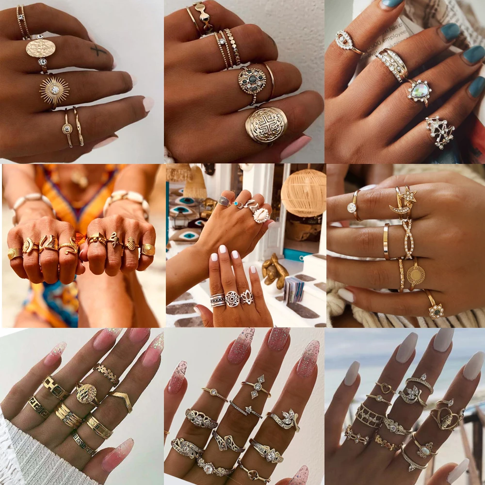 5 шт./компл. Boho в винтажном стиле С аппликацией виде Золотой Звезды костяшки