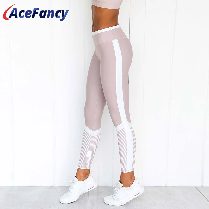 Розовые Леггинсы для йоги спортивные женские леггинсы фитнеса эластичные штаны быстросохнущие FT147|Штаны