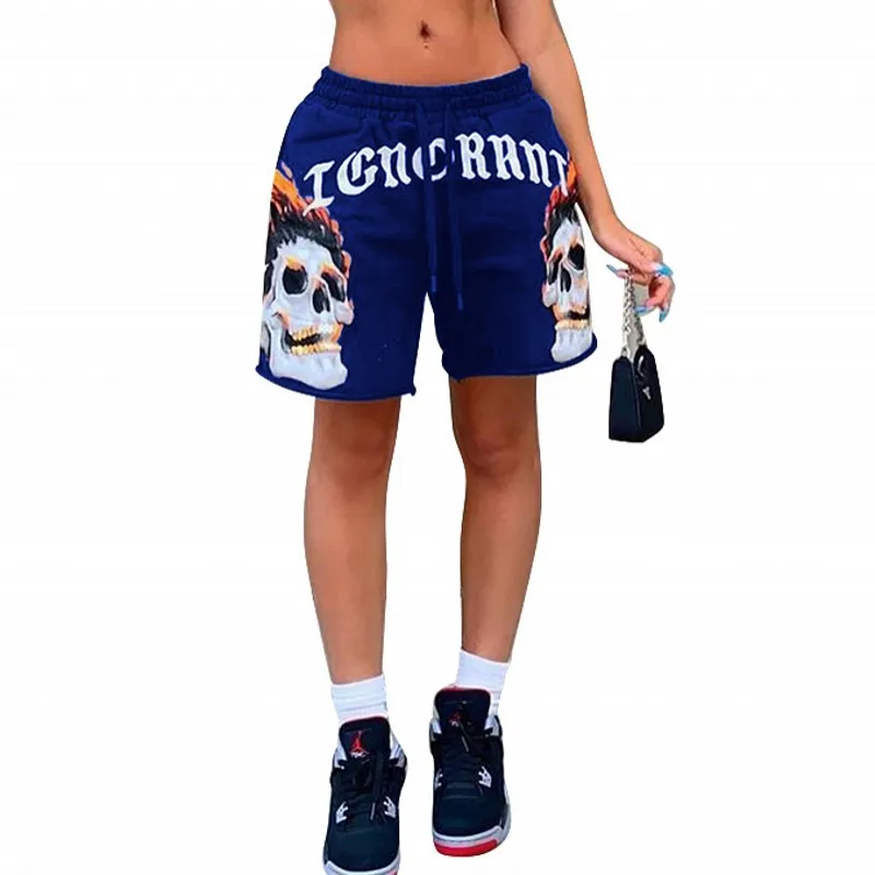 Drawstring Shorts Women Mid Waist Loose 