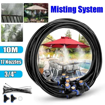 

10M Water Misting Cooling System 17pc Mist Sprinkler Nozzle Outdoor Garden Patio Greenhouse Plants Spray Fog Hose Watering Kit