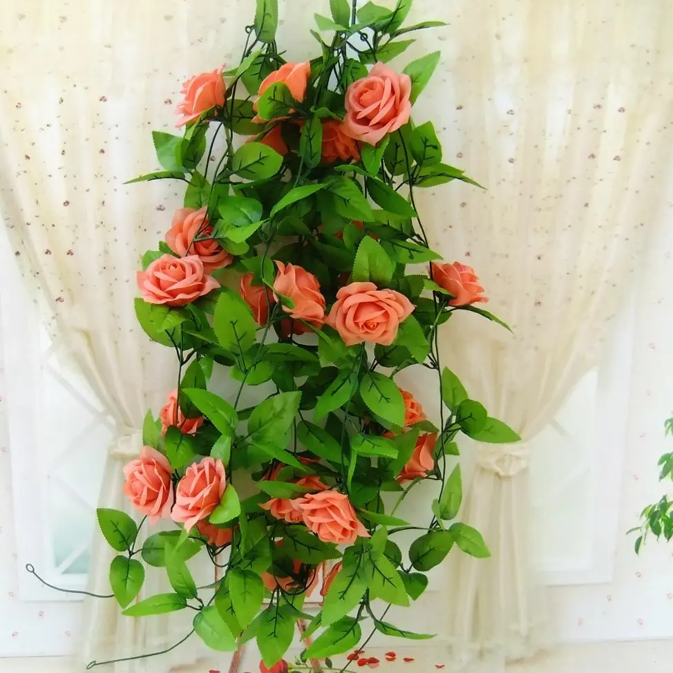 Искусственные Шелковые Розы, искусственные Creeper, Зеленый лист, плюща, лоза для дома, свадьбы, Decora,, сделай сам, Висячие гирлянды, искусственные цветы - Цвет: B