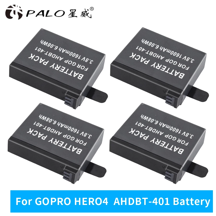 1 4 шт. 100% оригинальный 2 3 8 в 1600 мАч перезаряжаемая батарея для GoPro HERO4 аксессуары