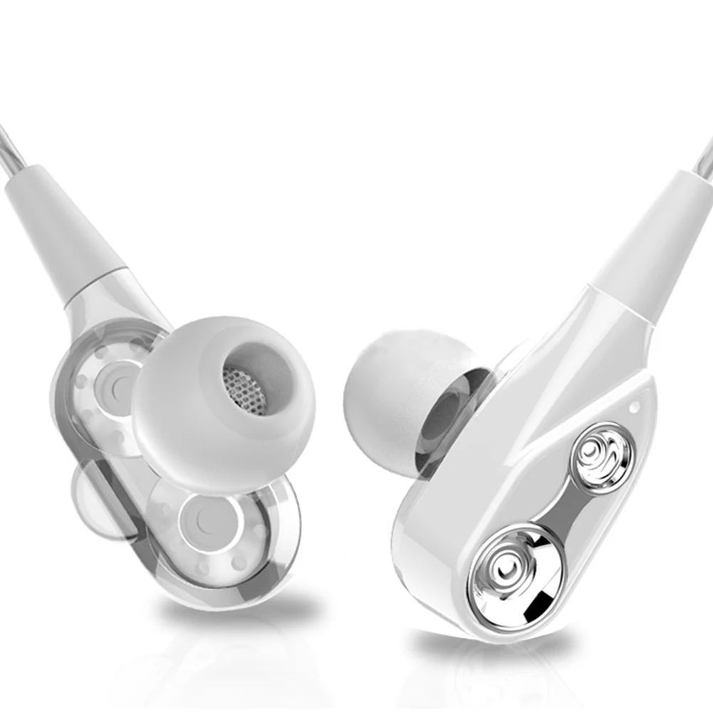 White 3,5 мм наушники Hands Free двойной драйвер игровой с микрофоном бас стерео наушники-вкладыши Наушники - Цвет: White