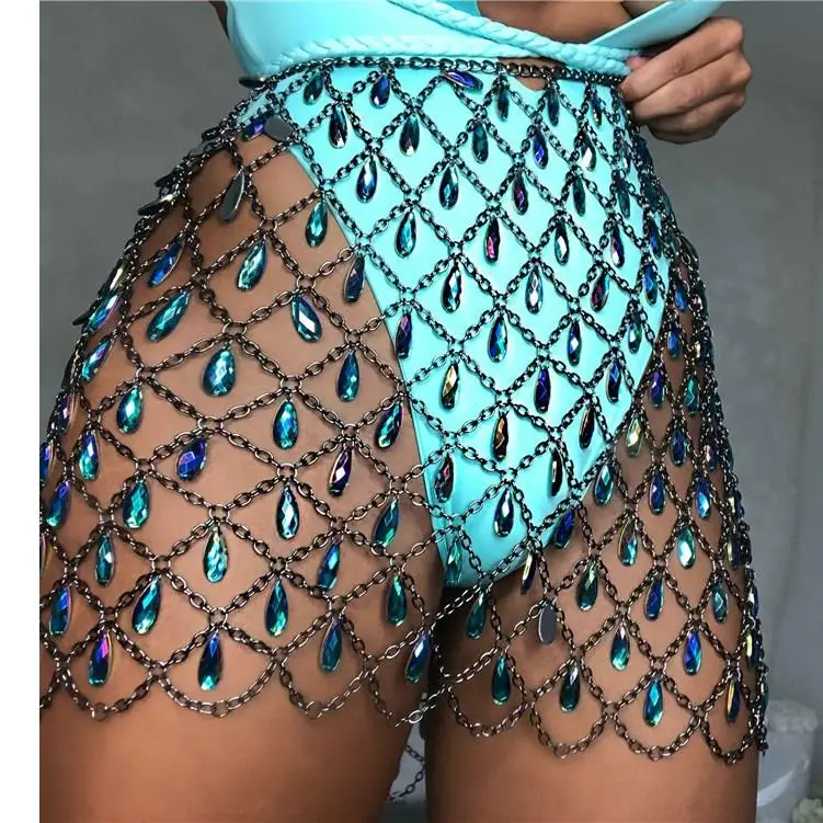 

Sexy Rhinestones Women Mini Skirt Solid Shiny Fake Diamond Crystal Metal Chain Patchwork Short Skirt Silver Gold