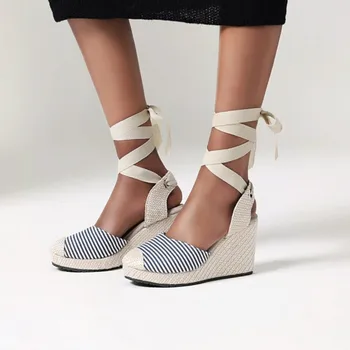 

Fanyuan Summer Wedges Sandals Women Shoes Thick High Heels Sandals Ankle Strap Sandals Casual Shoes Mixed Color Size 34-43