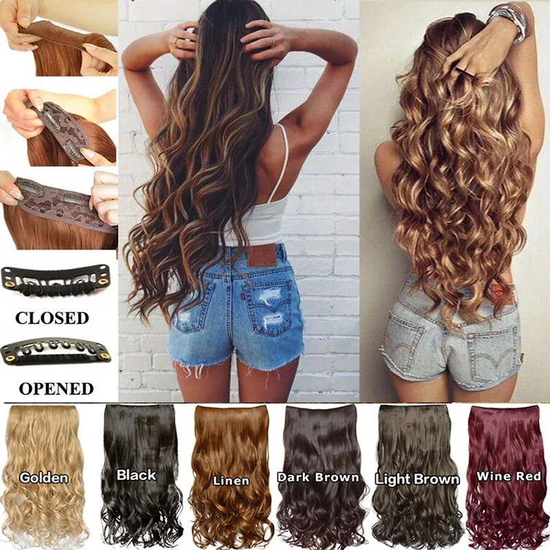 

Long Curly Hairpiece Wig Synthetic Fiber Claw on Clip in Hair Extensions MH88