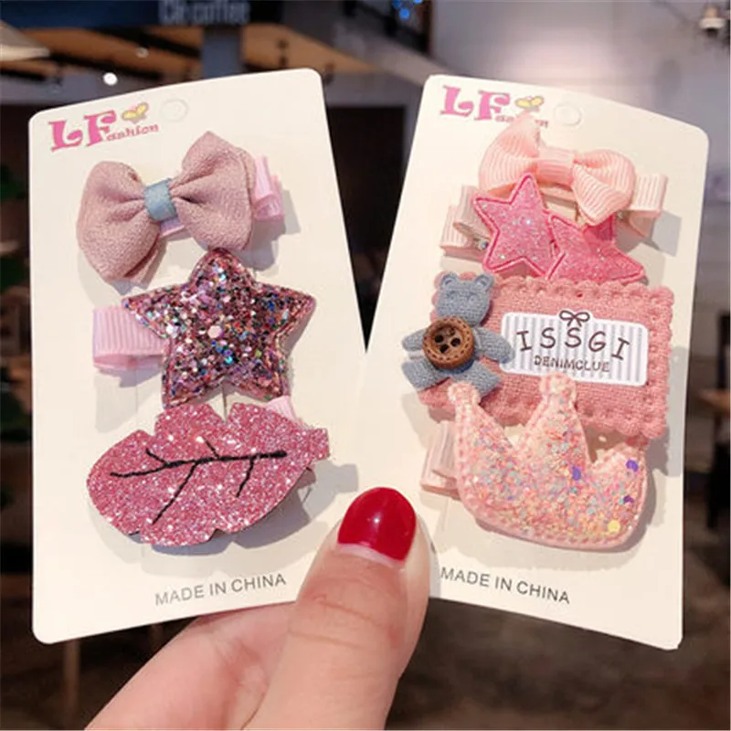 

3/4pcs Korea Bowknot Cute Flower Hairclips For Girls Chilren Leaves Princess Handmade Barratte Baby Party Gift Hair Accessories