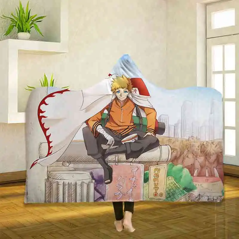 Anime Naruto 3D Printing Throw Hooded Blanket Wearable Warm Fleece Bedding Office Quilts Soft Adults Travel 16 | Дом и сад