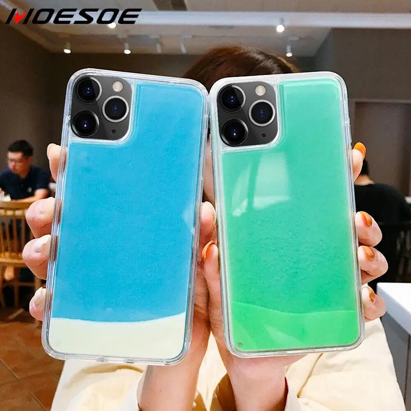 Светящийся неоновый песочный чехол для iPhone 11 Pro XR XS Max X 6 6S 7 8 Plus светится в темноте