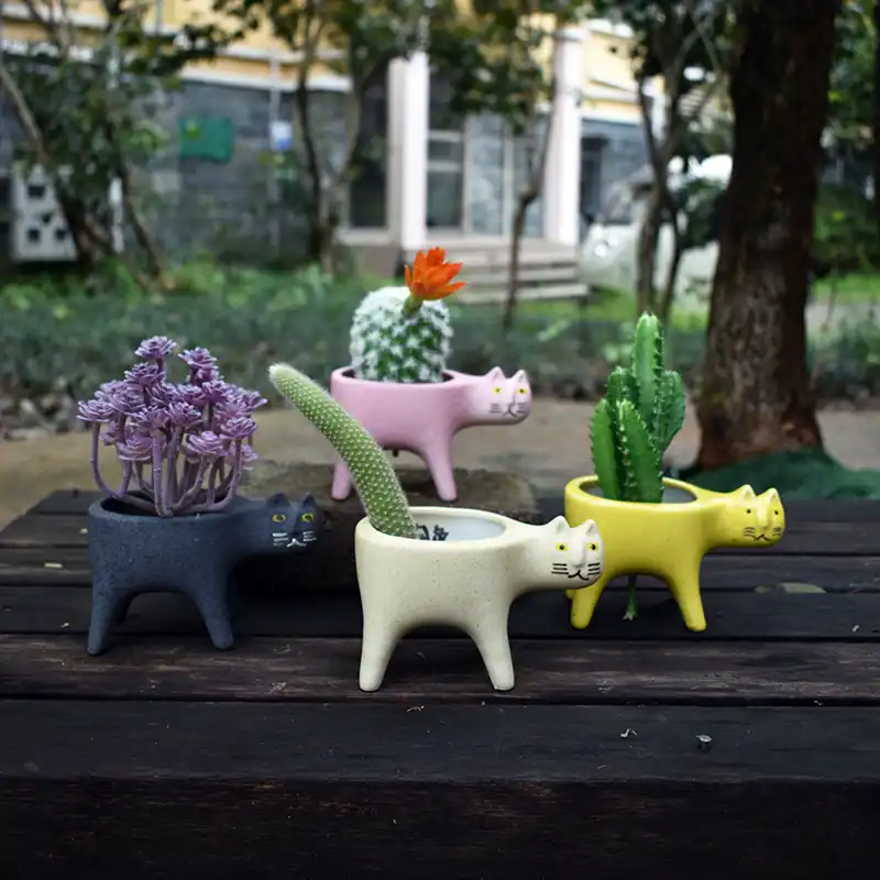 Pot De Fleurs En Ceramique En Forme De Queue De Chat Mignon Creatif Dessin Anime Boule De Cactus Plantes Succulentes Decoration De Bureau Aliexpress