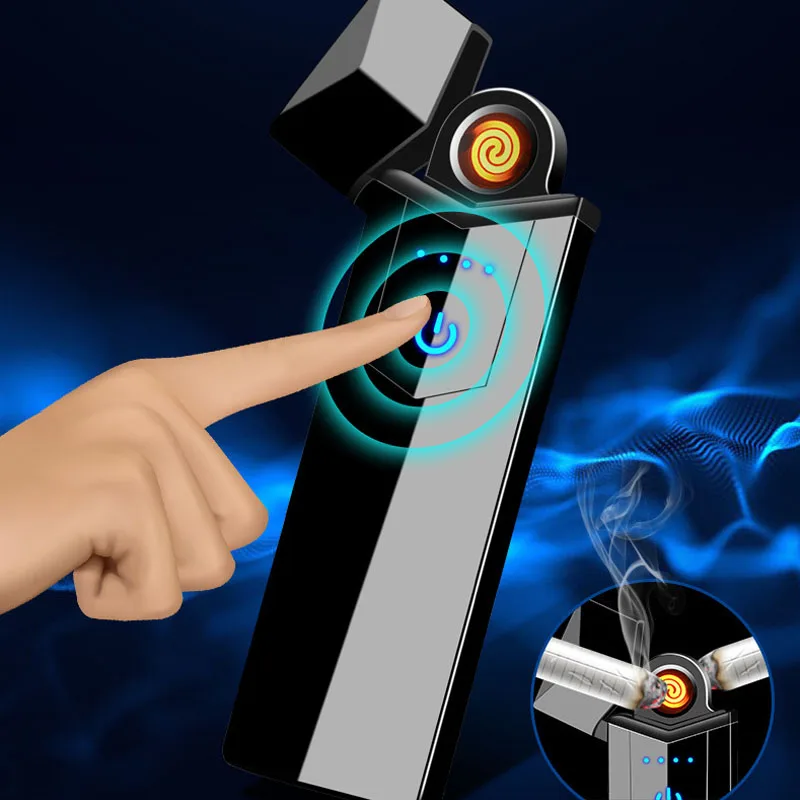 Прикуриватель сенсорный выключатель Зажигалка USB Перезаряжаемый Зажигалка ветрозащитный негорящий электронный зажигалка для курения