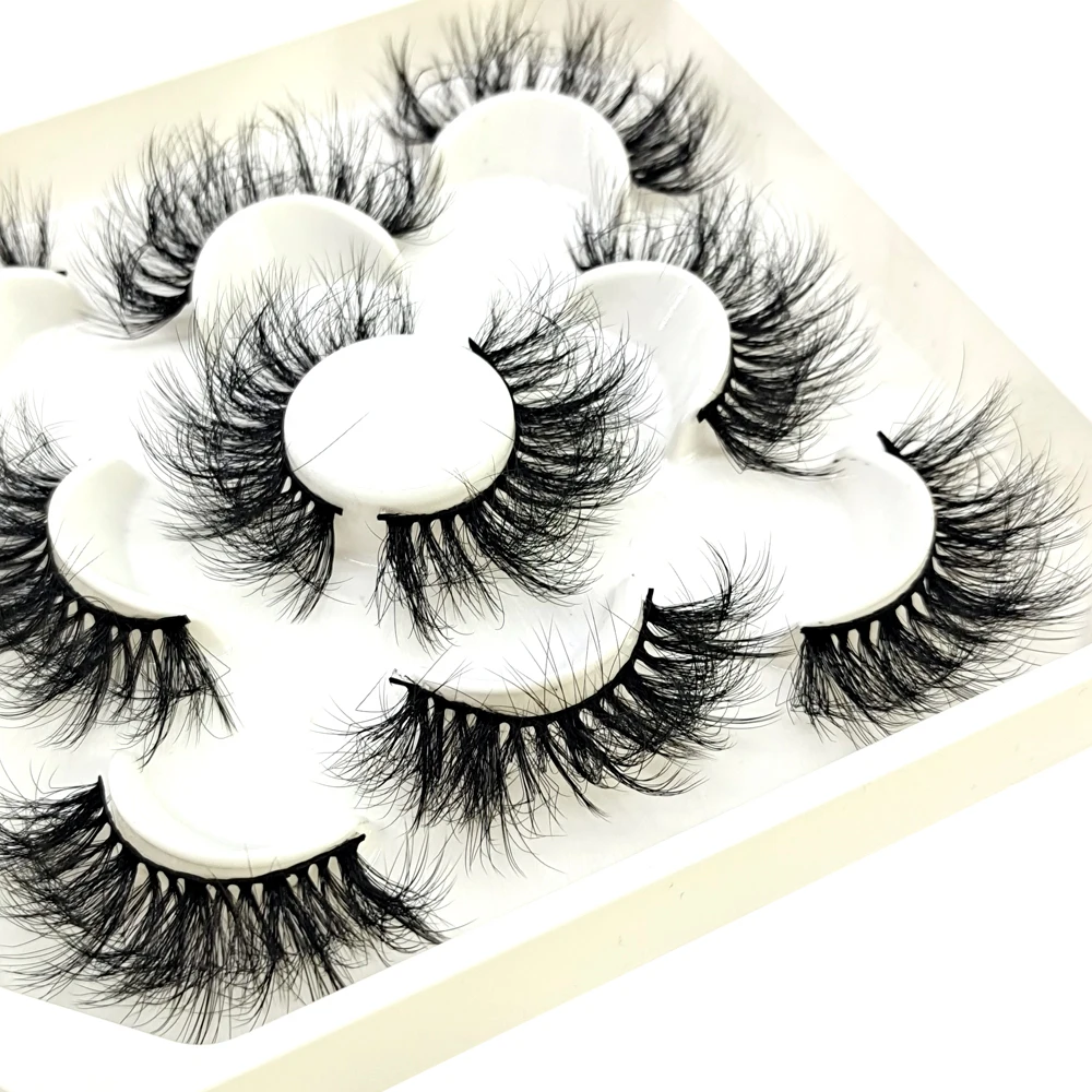 5 Pairs 25 Mm 3d Mink Lashes Bulk Faux With Custom Box Wispy Natural