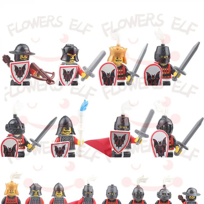 1PCS Blue Lion Red Green Dragon Knight Mini Two-person Villain Middle Age Assembling Building Blocks Children'sToy Medieval Knig