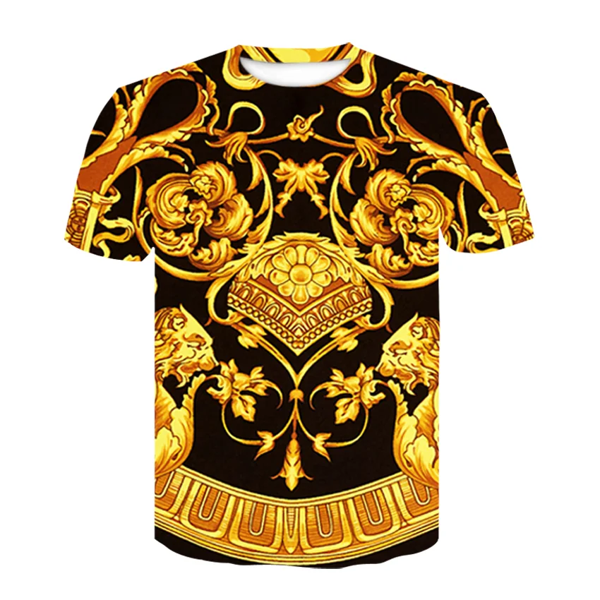 

New summer Baroque T-shirt 3D digital print T shirt men/women vintage luxury Royal print golden flower brand Tshirt camisetas