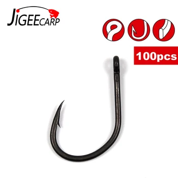 

100pcs Fishing Hooks Carp Bait Boilie Fish Hook Teflon Coated Wide Gap Barbed Hooks Carbon Steel Hooks Carp Hair Rig Chod Tackle