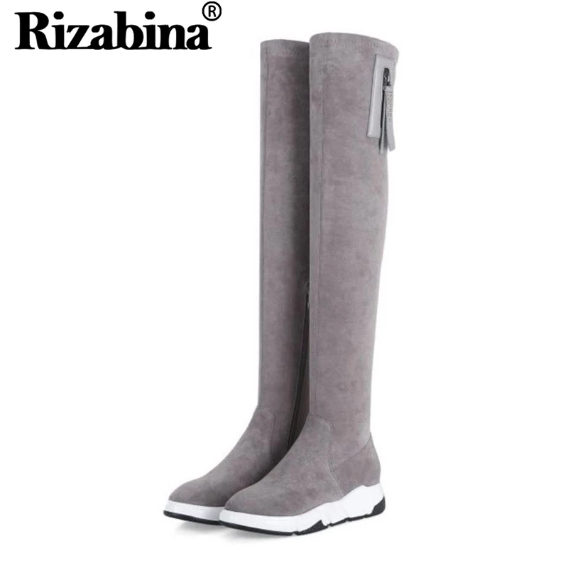 RIZABINA 2020 Real Leather Women Over Knee Boots Black Zipper Stretch
Boots Round Toe Comfortable Shoes Women Size 34-39