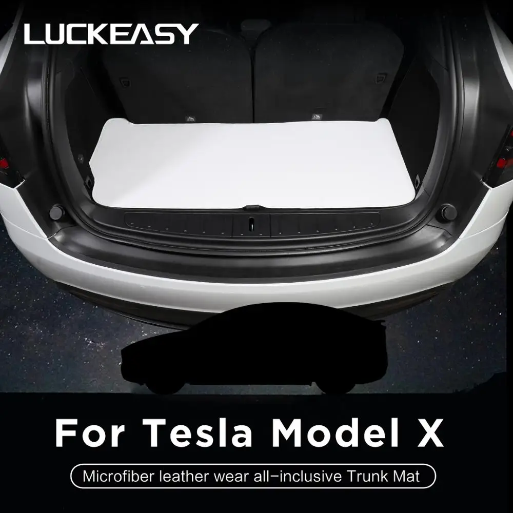 LUCKEASY Microfiber leather trunk mat for Tesla Model X(6/7 seat）2017-2022 Cargo Liner Rear Protector Complete Custom Fit（White） |