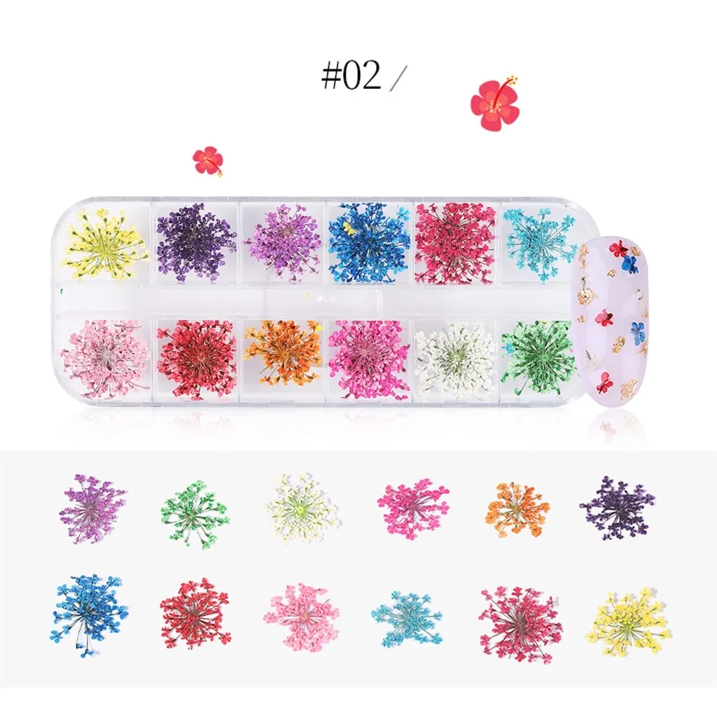 

12 Colors Nail Dry Flower Star Sunflower Daffodil Five Petals Small Dry Flower Nail Sticker for UV Gel Nail Art Decal#5