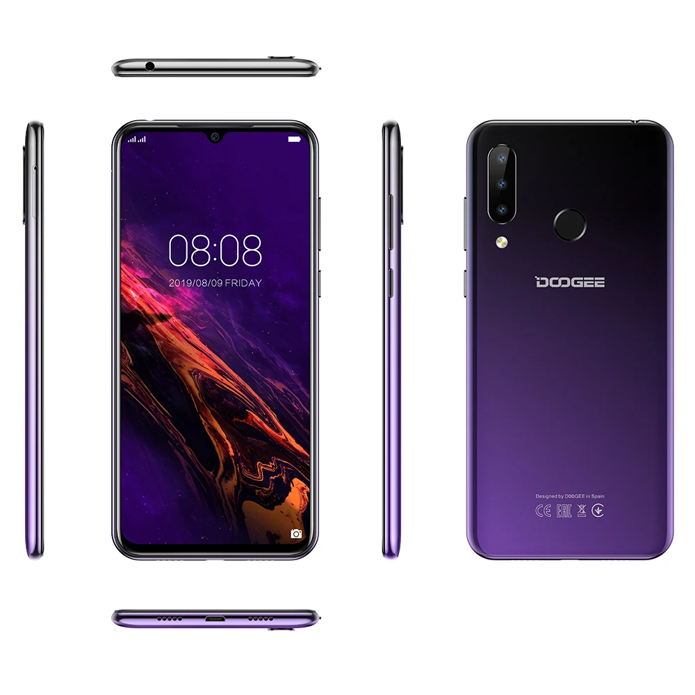 DOOGEE N20 смартфон 4 Гб + 64 Гб 6,3 ''экран капли воды 16MP + 16MP + 8MP + 8MP Android 9,0 MTK6763V Octa Dual 4G 4350mAh мобильный телефон