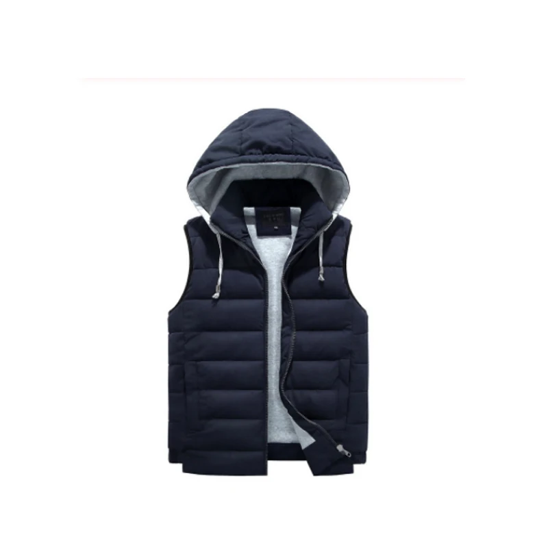 Men 4XL Parka Hooded Vest Winter Autumn New Thick Warm Casual Windbreaker Baggy Padded Outerwear Waistcoat Sleeveless Jacket