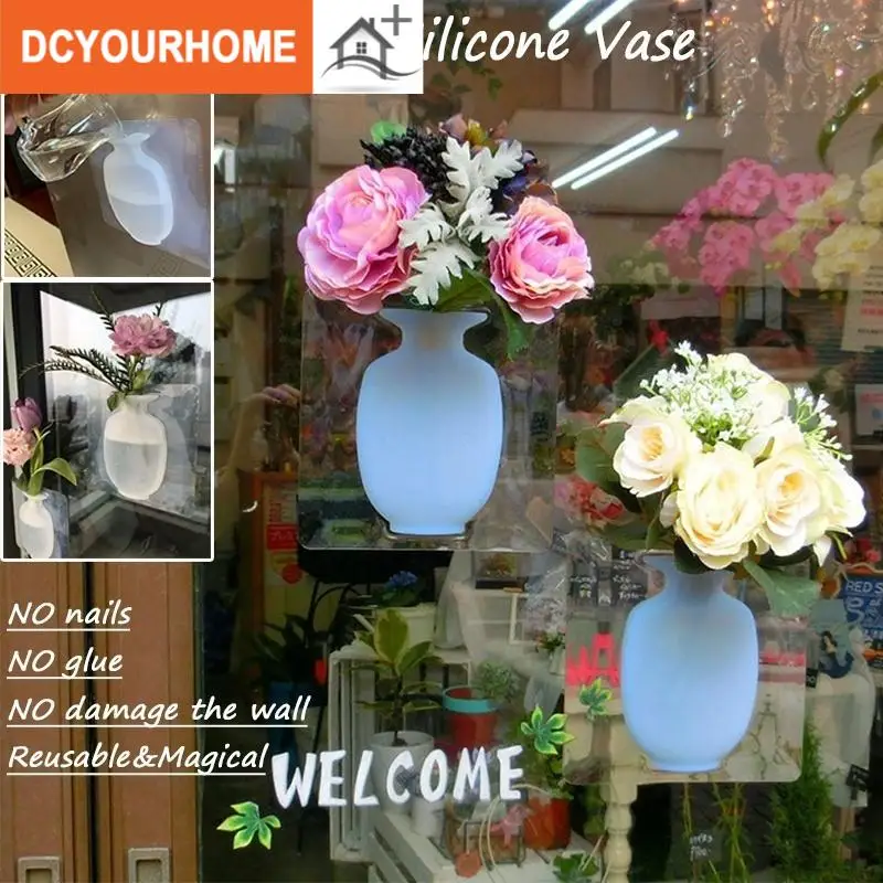 1PC 14.5x14.5cm DIY Nano Magic Rubber Silicone Sticky Flower Vase Wall Hang Container Floret Bottle Decoration Home | Дом и сад