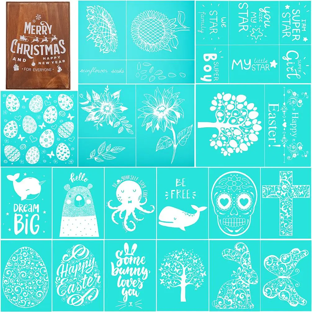 Style-10 YeulionCraft Self-Adhesive Silk Screen Printing Stencil Christmas Theme Mesh Transfers for DIY T-Shirt Pillow Fabric Painting Decoration 