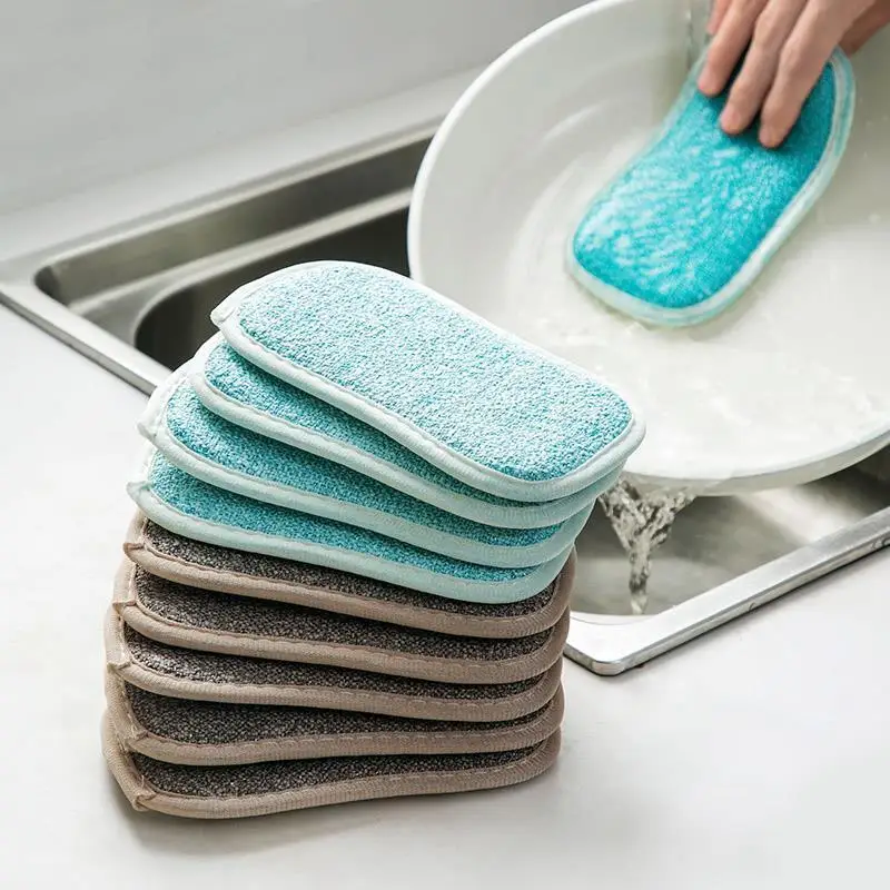 

5PCS Kitchen Cleaning Towel Kitchenware Brushes Anti Grease Wiping Rags Absorbent Washing Dish Cloth Accessories 2Sided Sponge