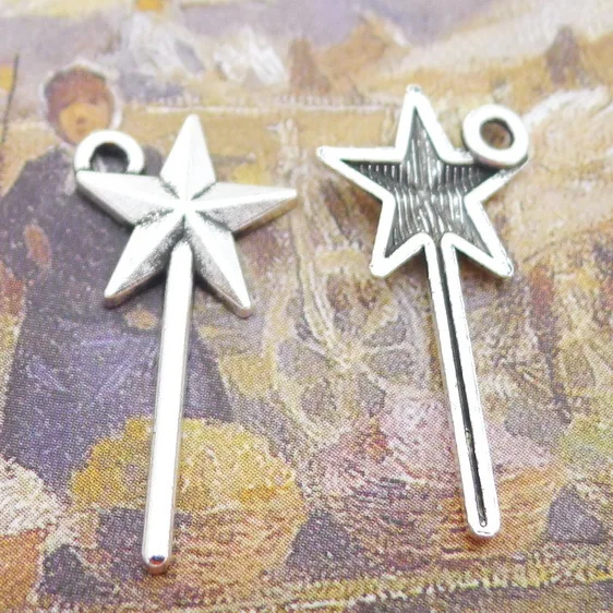 

40 Pieces 11*13mm Mixed Alloy Antique Silver Color Star Stick Charms Bracelet Vintage Pendant Accessory For DIY Jewelry Making