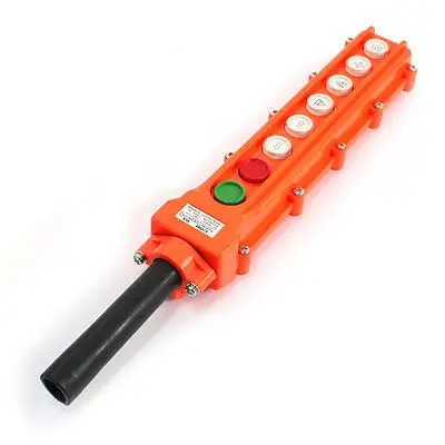 

Hoist Crane 6 Way 8 Knob Orange Plastic Rainproof Push Button Switch COB63A