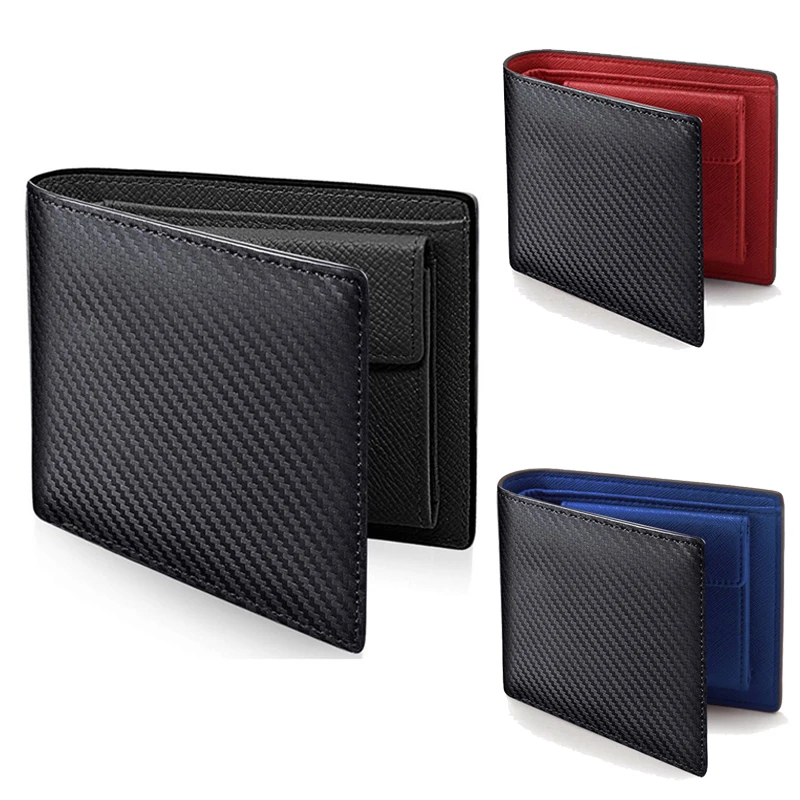 

2020 New Carbon Fiber Pattern Passport Men Purse Casual Two Fold Women Leather Multi-Card Change Pocket Short Female Wallet Clip