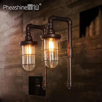 

American industrial aisle staircase porch lighting loft retro restaurant bar double head creative wall lamp