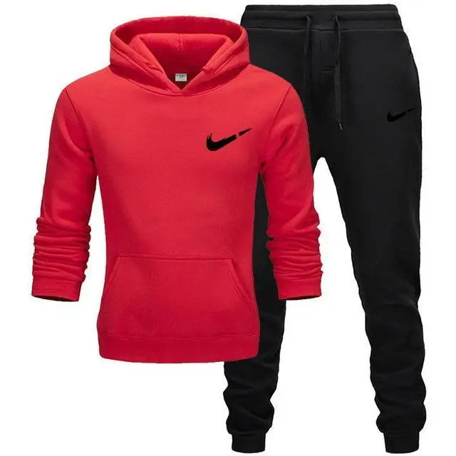 red and black-H Спортивный костюм для мужчин, 2 комплекта, новая модная куртка, Мужская Спортивная Толстовка, Весенняя и осенняя брендовая мужская толстовка с капюшоном, спортивные штаны - Цвет: red and black-H