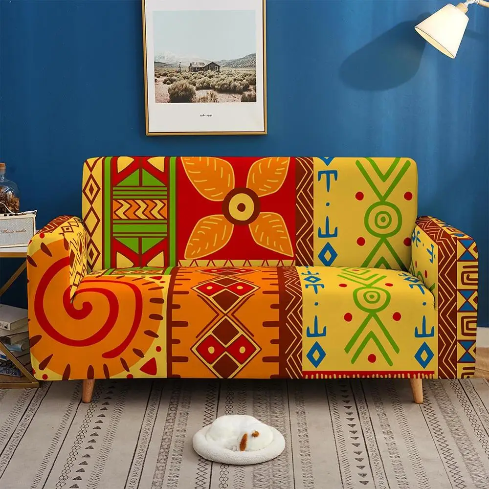 

Abstract African style Stretch Sofa Cover Lounge Couch Slipcover Recliner Protector Washable Yi Hang Ju