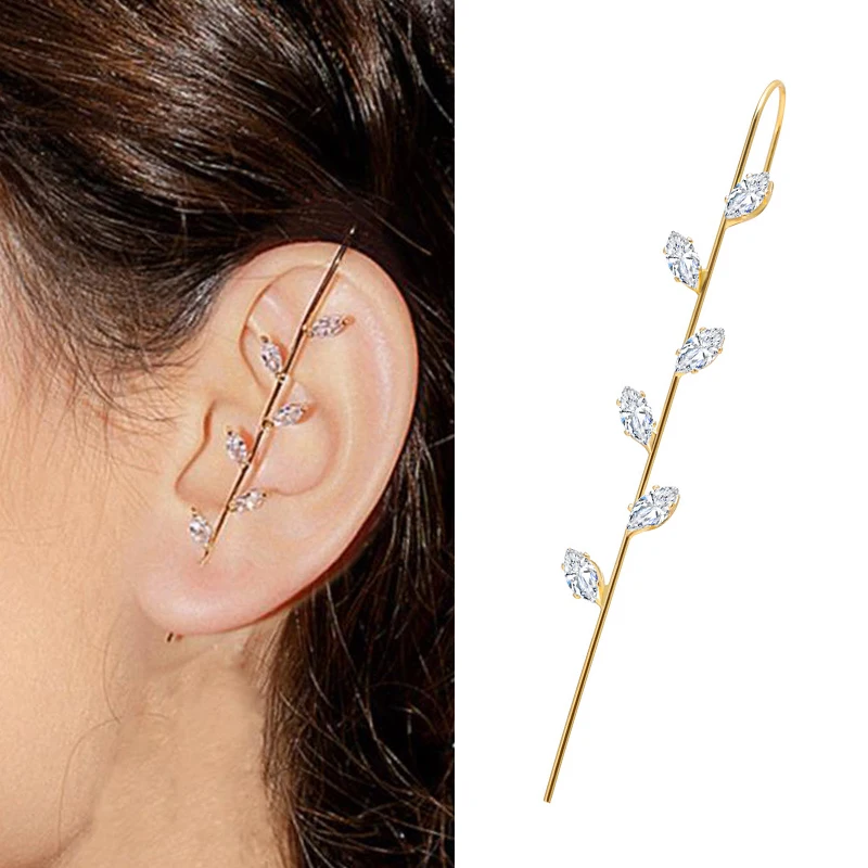 Long Earrings Golden Earrings KSRA Bohemian Gold Color Earrings For Women Ear Wrap Crawler Hook Earring Zirconia Climber