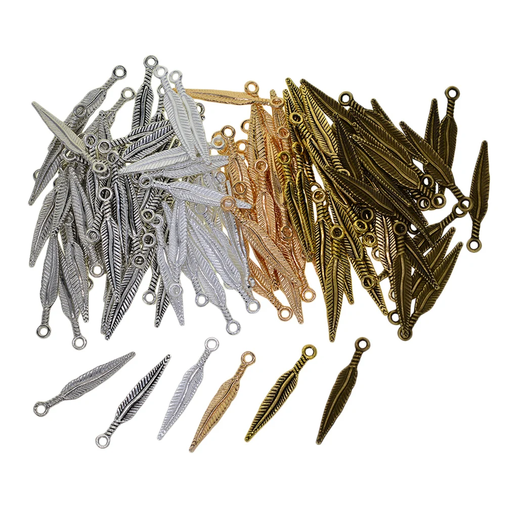120 PCS Mixed DIY Antique Feather Charms Pendants for Crafting Bracelets Necklace Earrings Fashion Jewelry 