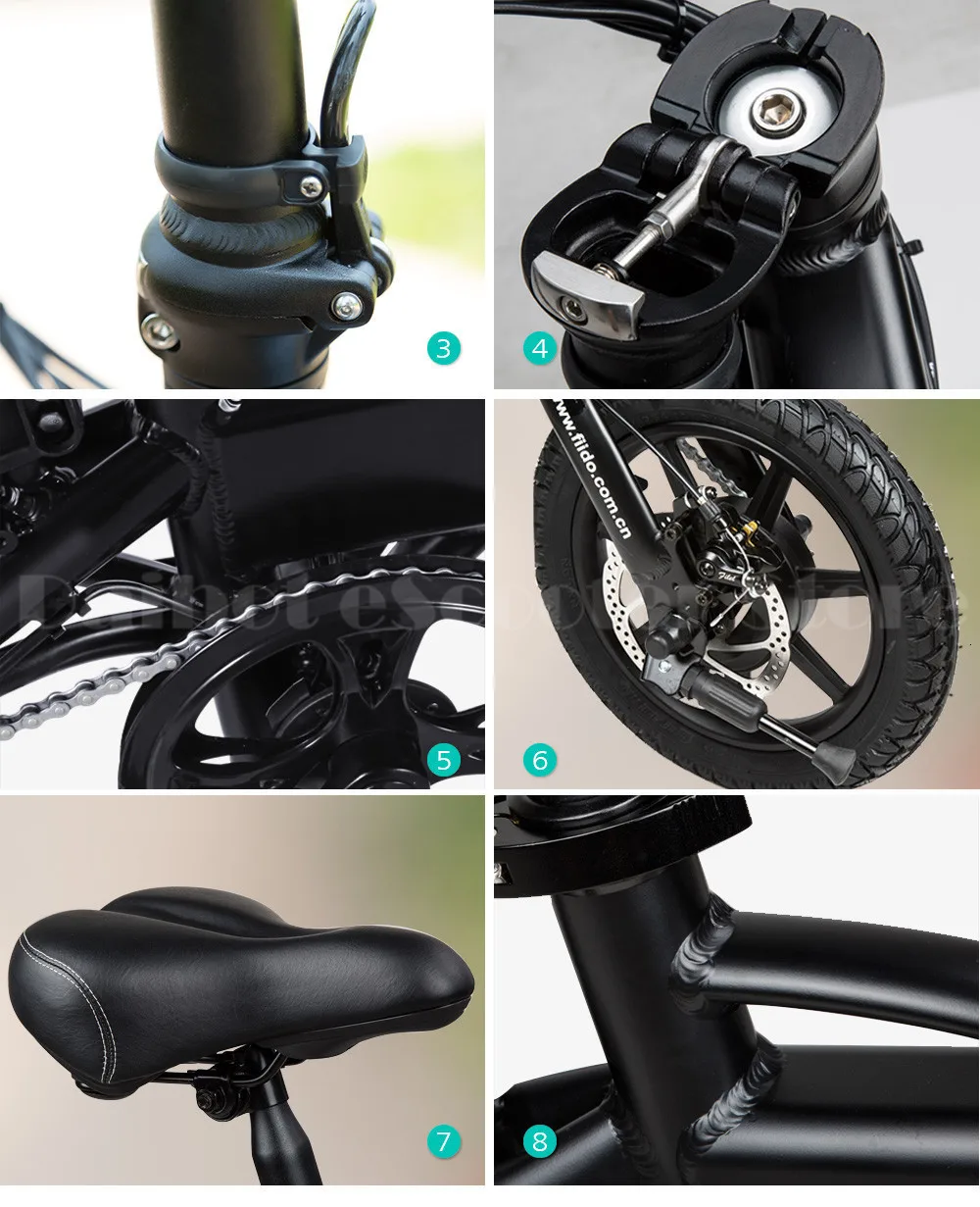 Fiido D1 Folding Electric Bike Two Wheels Electric Bicycle 14 Inch 36V 250W Mini Adults Electric Scooter With Seat  (5)