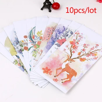 

10 pcs/lot Creative Forest Deer Envelopes Postcards Greeting Card Cover Sika Deer Kraft Paper Envelope Stationery Gift