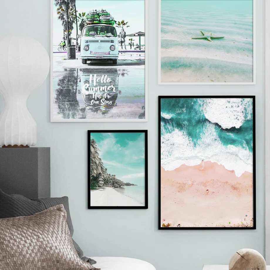 Морской пляж девушка Кокосовая пальма скандинавский Холст Плакаты и принты настенные художественные печати холст картины настенные картины для декора гостиной