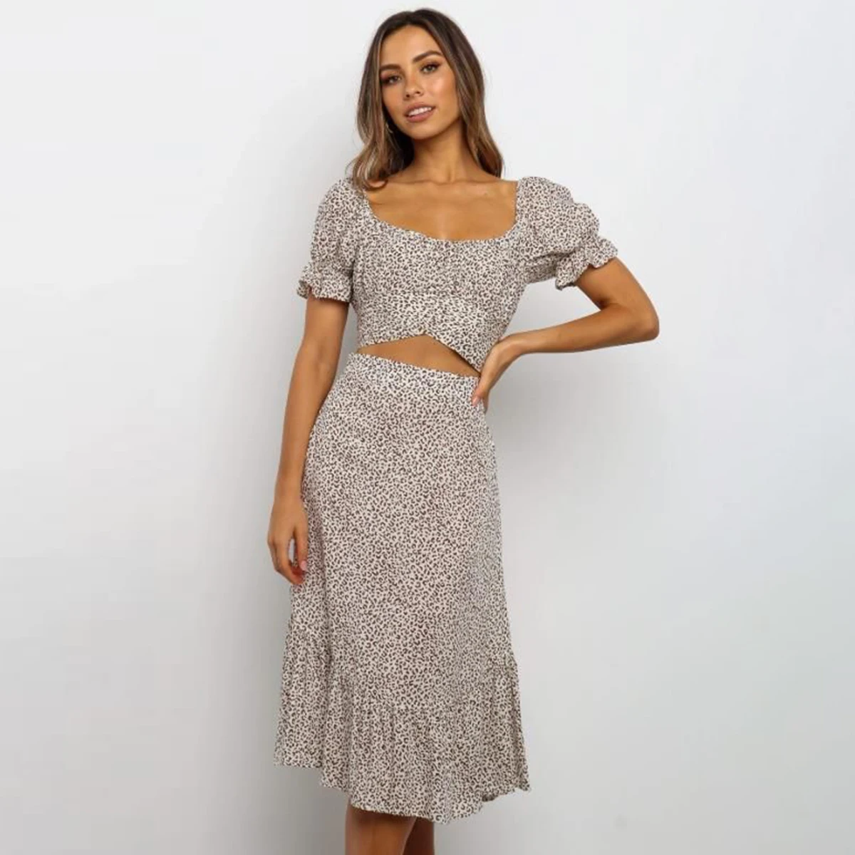 

Jastie Women Ruffles A Line High Waist Skirt 2020 Ladies Casual Leopard Printed Midi Skirts Slim Leopard Evening Party Skirt