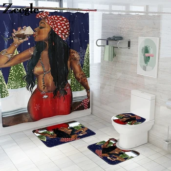 

Printing Bath Mat Waterproof Shower Curtain Bathroom Floor Mat Toilet Mat Bathroom Carpet Set Anti Slip Mat for Bathroom