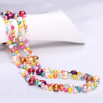 

DMNFP111 4-8mm 160cm Long Pearl Necklace Freshwater Pearl Mix Colour Necklace For Women